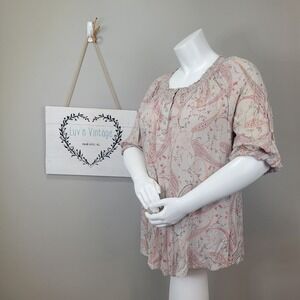 Lane‎ Bryant Paisley Print Peasant Top Bohemian Blouse 3/4 Sleeves Size 22/24